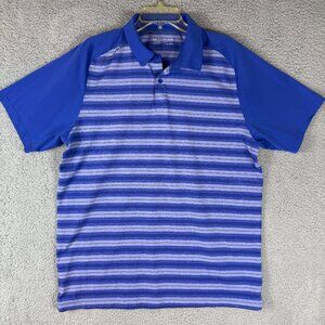 Under Armour HeatGear Polo Shirt Blue Striped Loose Fit Men Size XL